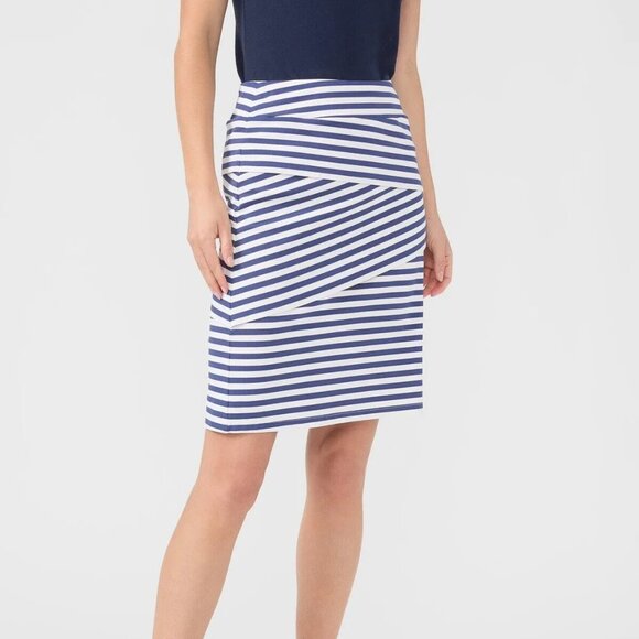 J. McLaughlin Nicola Skirt Striped Blue White Catalina Cloth Tiered Women Size L - Picture 1 of 8